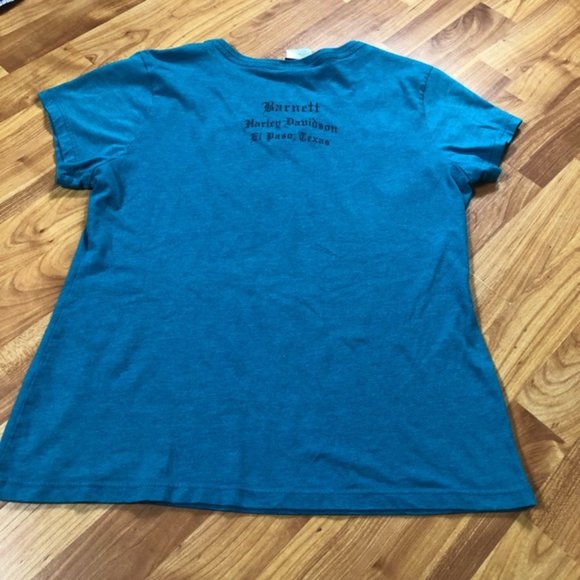 Harley Davidson "2014" Skull 💀 T-Shirt Teal V- neck El Paso Texas Size Large - Picture 10 of 12